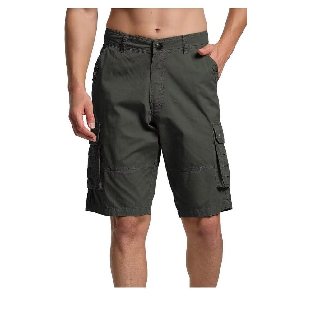 Mens Cargo Shorts Workwear Cotton Relaxed Fit Outdoor  Multi Pockets Dk Gray 40